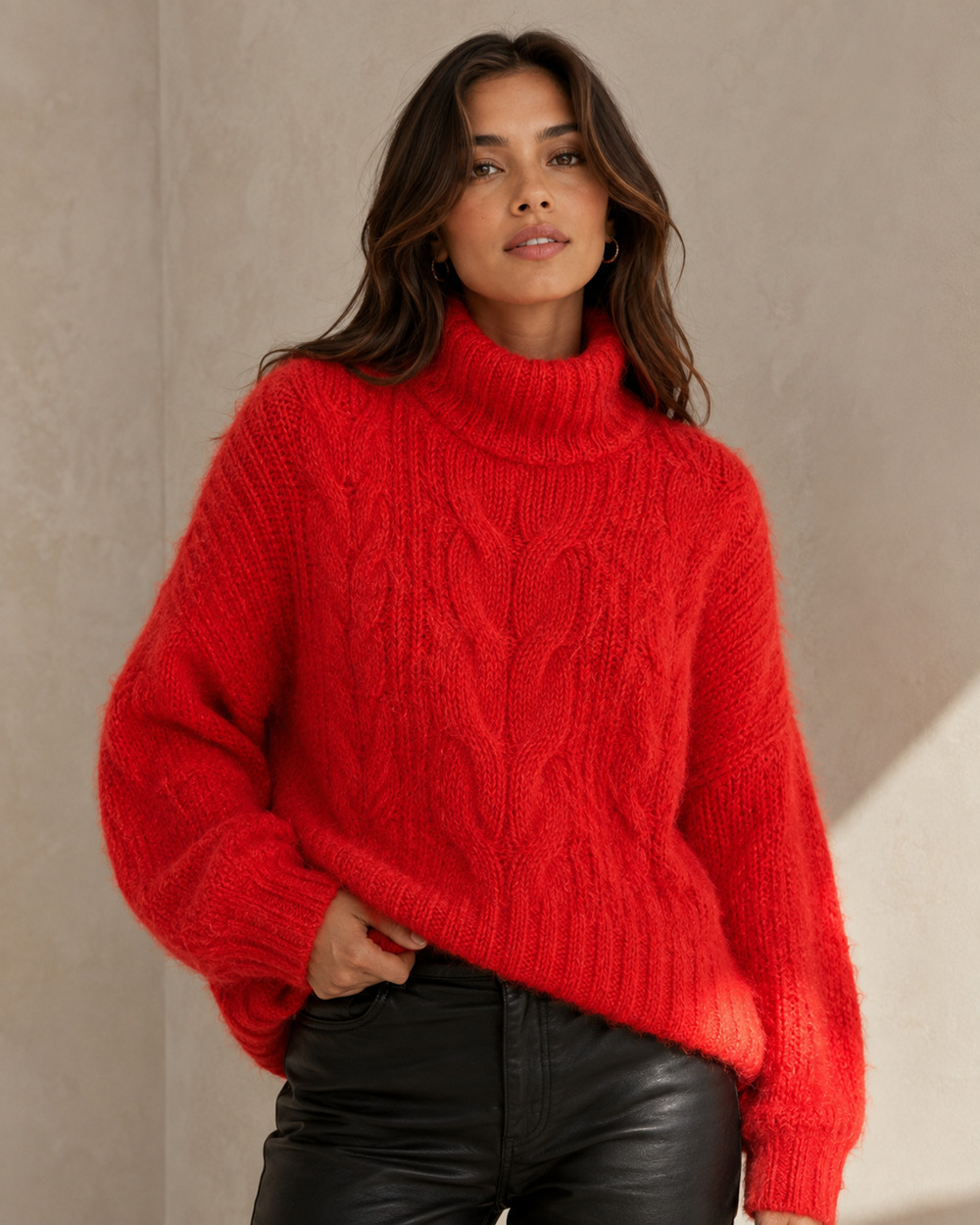 Express Womens Sweater Medium Cable Knit Chunky Mock Neck Preppy Old Money Chic